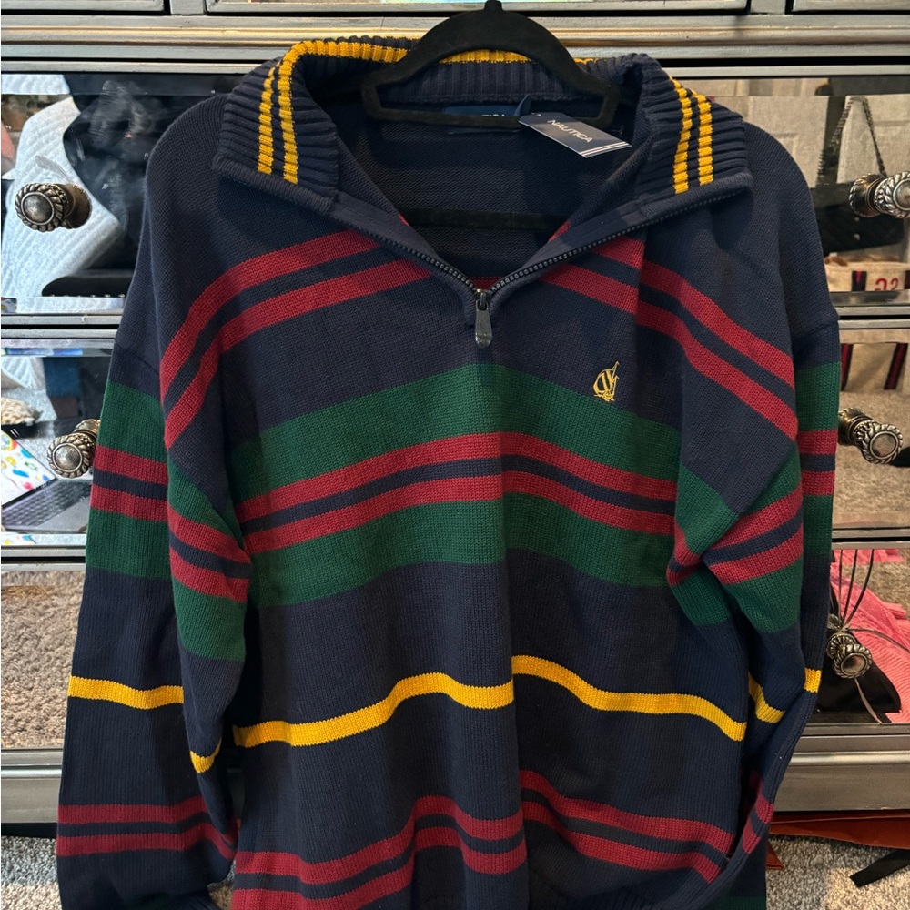 NWT Nautica Striped Quarter Zip Sweater